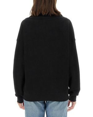 Saint Laurent V-Neck Sweatshirt T Cotton R Elastan Sweatshirts - Black