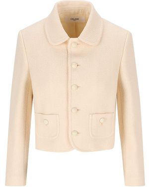 Celine Cashmere-Wool Tweed Blazer Jacket - White