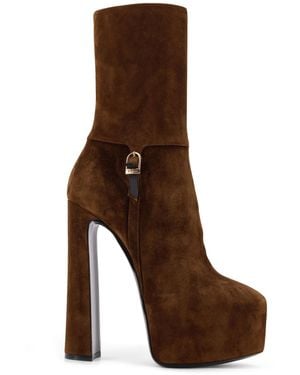 Saint Laurent Nico Suede Plateau Ankle Boots - Brown