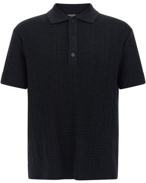 Balmain 'Monogram' Knit Polo Shirt - Black