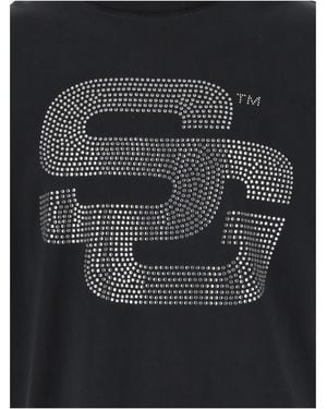 SUMMER GAMES Cotton T-Shirt With Rhinestone Logo - Black