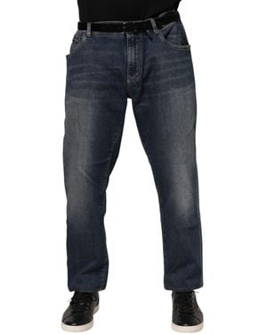 Dolce & Gabbana Cotton Logo Plaque Slim Denim Jeans Elastane Clothing - Blue