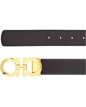 Ferragamo Dark Calf Leather Reversible Belt - Black