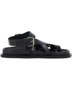 A.Emery Elbert Sandals With Woven Straps And Leather Buckle Closure Cow Flat Shoes - Black