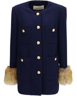 Valentino Wool Tweed Caban Coat Knitwear - Blue