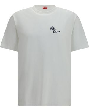 KENZO Tulip Embroidered Cotton T-Shirt T-Shirts - Grey