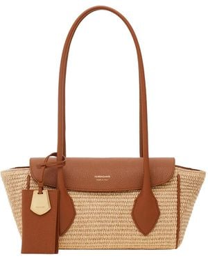 Ferragamo Florence Shoulder Bag With Embossed Logo Lettering On The Front And Pendant With Logo On The Front - White