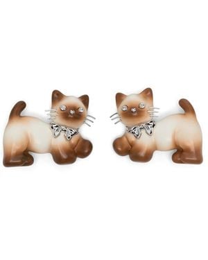 YVMIN Cat-Motif Crystal-Embellished Hair Clips - Natural