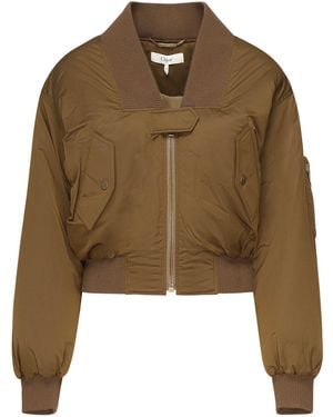 Chloé Nylon Bomber Jacket - Brown