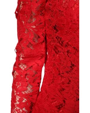 Dolce & Gabbana Red Lace Floral Embroidery Long Sleeves Top