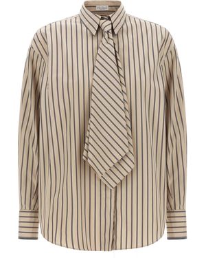 Brunello Cucinelli Brunello Cucinelli Vertical Striped Cotton Blouse - Brown