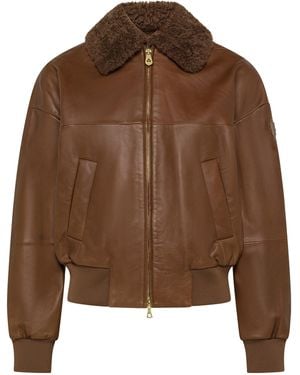 Peuterey Shearling-Collar Leather Bomber Jacket - Brown