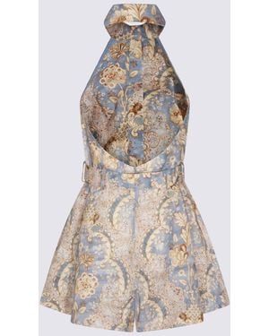 Zimmermann Damask Denim Linen Jumpsuit - Multicolor