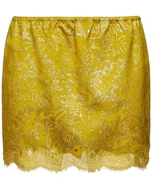 Saint Laurent Jacquard And Lace Baroque Mini Skirt - Yellow