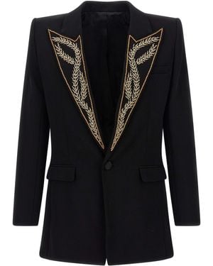Balmain Leaf Embroidery Blazer - Black