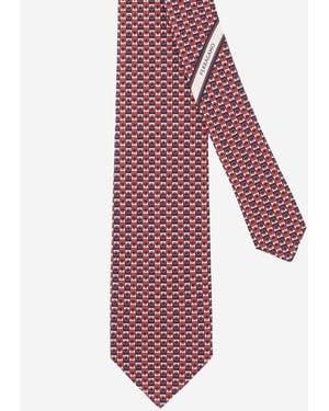 Ferragamo Silk Tie With Geometric Pattern Ties & Bow - Purple