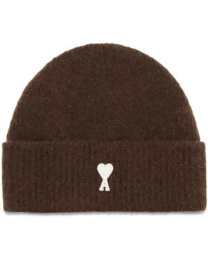 Ami Paris Ami De Coeur Wool Beanie Ovis Aries Hats E Hairbands - Brown