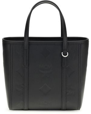 MCM Toni Small Tote Bag With Embossed Maxi Visetos Motif - Black