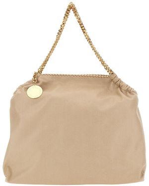 Stella McCartney 'Falabella' Crossbody Bag With Diamond-Like Chain And Logo Charm On The Front - Natural