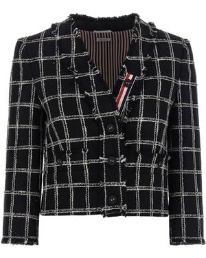 Thom Browne Windowpane Tweed Blazer - Black