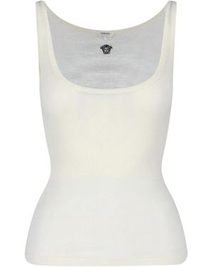 Versace Cream Ribbed Medusa Wool Top - White