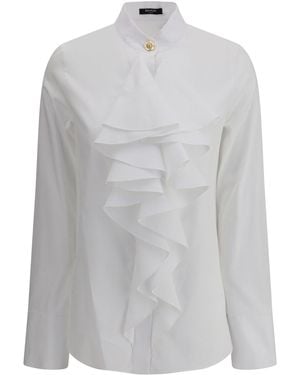 Balmain Poplin Ruffle Shirt - White