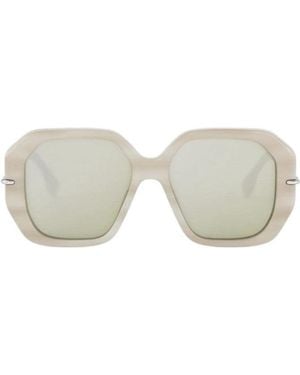 Fendi Sunglasses Square Full Rim, Shiny Frame And Mirror Lens Fe40173I60Q - Gray