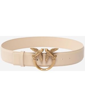 Pinko Love Berry Leather Belt - Natural