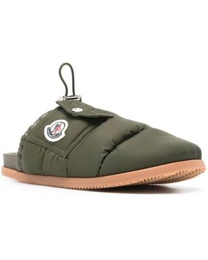 Moncler Mon Pocket Logo Patch Padded Down Mules - Green