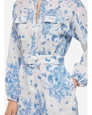 MC2 Saint Barth Hanniel Linen Playsuit With Butterfly Toile De Jouy Print Overalls - Blue