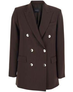 Le Plain Double-Breasted Jacket With Peak Revers - Brown