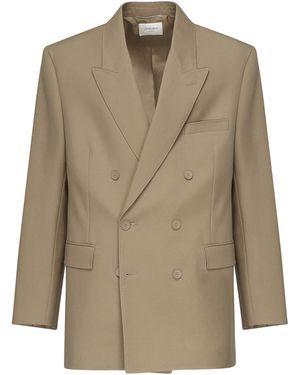 Saint Laurent Double-Breasted Wool Jacket - Natural