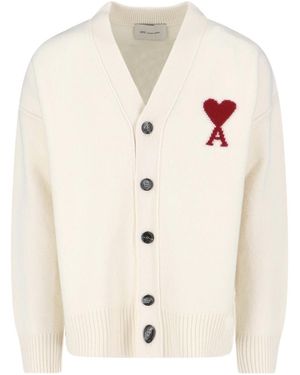 Ami Paris Cream Ami De Coeur Virgin Cardigan - White
