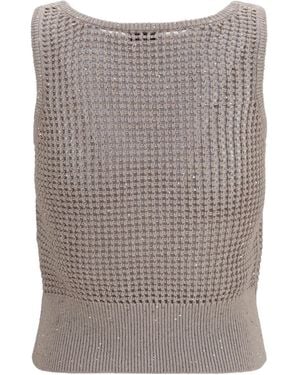 Brunello Cucinelli Perforated Sequin Tank Top - Grey