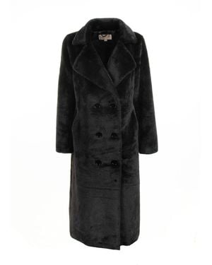 Michael Kors Oversized Double Breasted Faux Fur Coat - Black