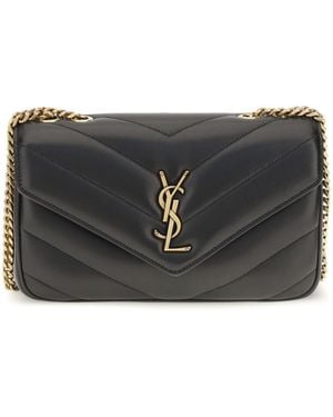 Saint Laurent Loulou Leather Crossbody Bag Lamb Ovis Aries Shoulder - Grey