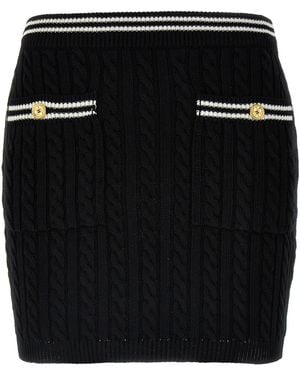 Alessandra Rich Braided Cotton Mini Skirt With Contrast Details - Black