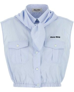 Miu Miu Embroidered Poplin Shirt - Blue