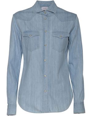 MAZZARELLI CAMICIE Denim Athena Shirt With Side Pockets Cotton - Blue