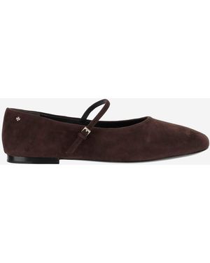 Tory Burch Suede Leather Mary Jane Ballerinas - Brown