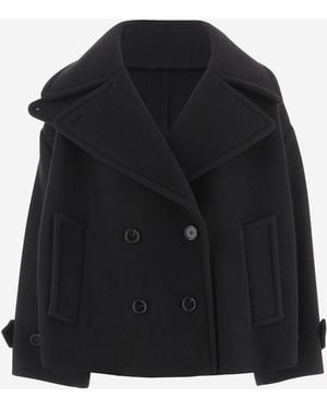 Chloé Coat Oversized Short Wool-Blend - Black