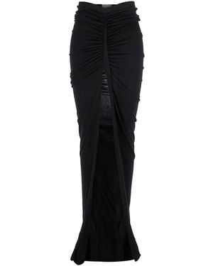 Rick Owens Edfu Long Skirt With Drapes And Front Slit - Black