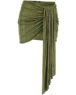 VENUJA Mini Skirt With Draping On The Front And All-Over Strass - Green