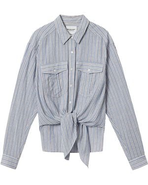 Isabel Marant 'Nath' Shirt With Front Bow And All-Over Striped Motif - Blue