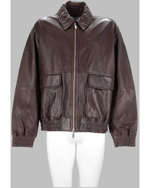 Studio Nicholson Leather Bomber Jacket Lamb - Brown