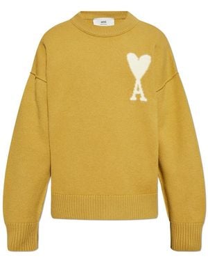 Ami Paris Long-Sleeved Crewneck Jumper - Yellow