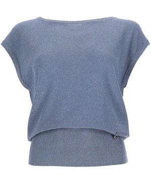 Herno Sequined T-Shirt Viscose T-Shirts - Blue