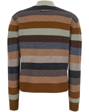 Tory Burch Striped Wool Jumper With Logo Patch - Grey