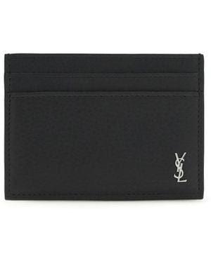 Saint Laurent Tiny Cassandre Card Holder Calf Leather Bos Taurus Wallet - White