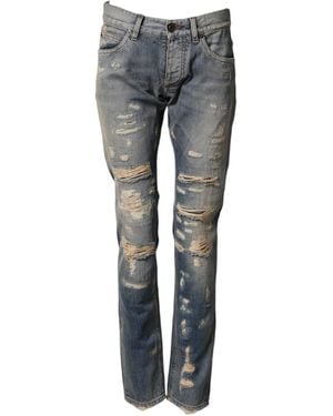 Dolce & Gabbana Tattered Skinny Denim Trouser Jeans - Grey